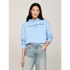 TOMMY HILFIGER - Polerón Hoodie Con Logo Bordado Celeste