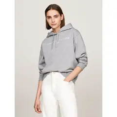 TOMMY HILFIGER - Polerón Hoodie Con Logo Bordado Gris
