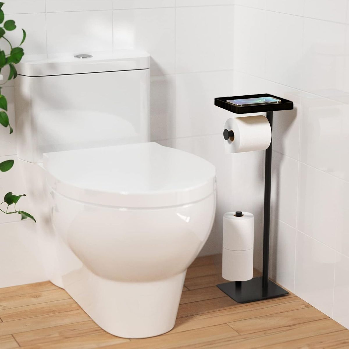 SANTU HOME & DECO - Porta rollos Papel Higiénico Baño Doble Vara Soporte Pedestal