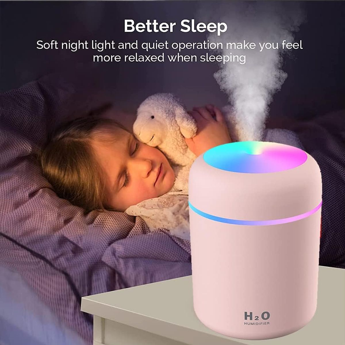 PUREPOWER - Mini humidificador De Aire Portátil Y Purificador De Aire Usb-Rosa