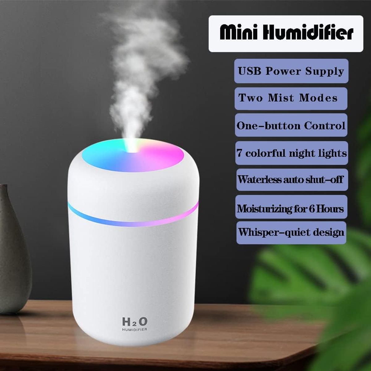 PUREPOWER - Mini humidificador De Aire Portátil Y Purificador De Aire Usb-Blanco