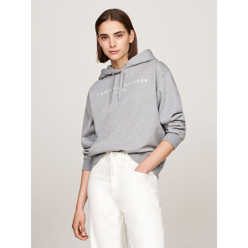 TOMMY HILFIGER - Polerón Hoodie Con Logo Bordado Gris Tommy Hilfiger