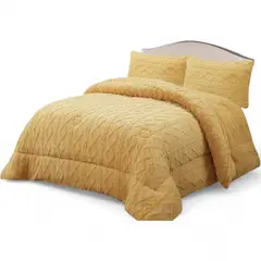 GENERICO - Cobertor De Invierno 2 Plazas 2 Fundas Texturizado Trenzado Amarillo