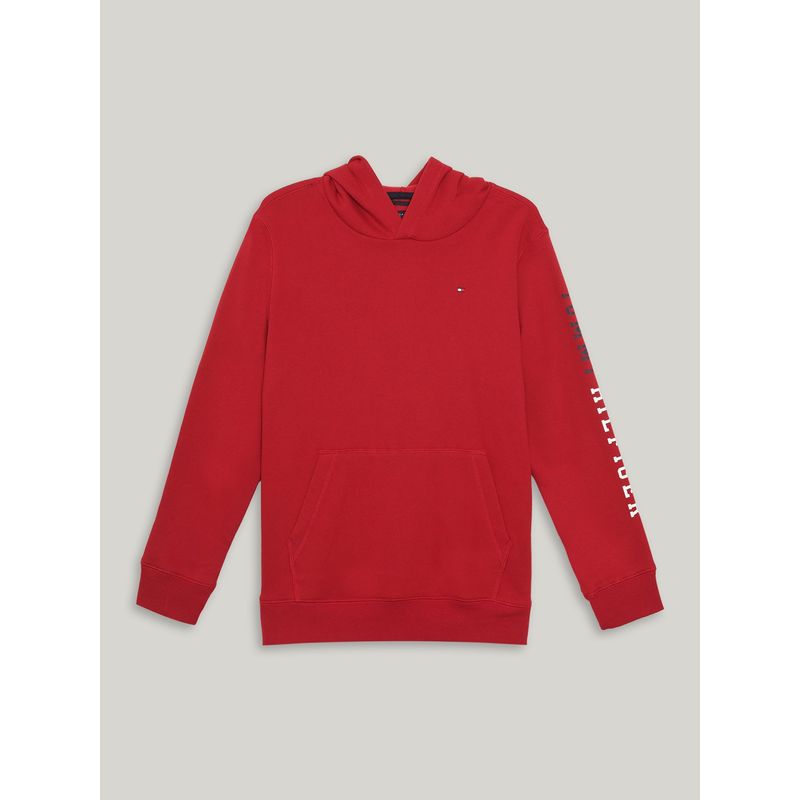 TOMMY HILFIGER - Polerón Hoodie De Niño Solid Logo Script Rojo Tommy Hilfiger
