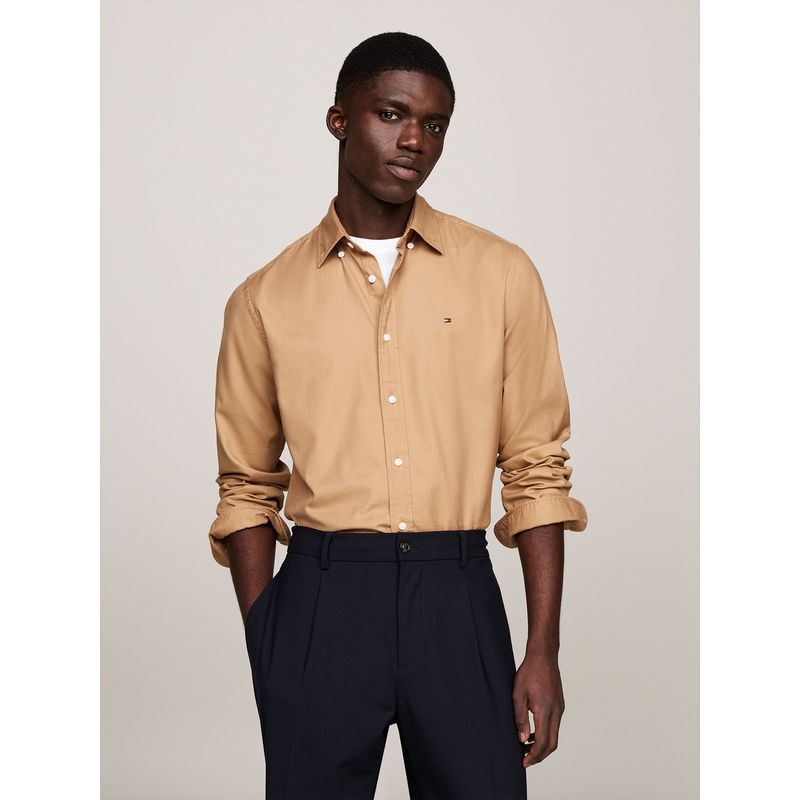 TOMMY HILFIGER - Camisa Flex Solid Regular Fit Beige Tommy Hilfiger