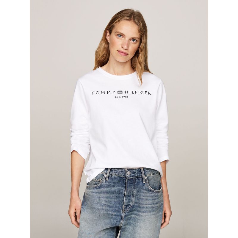 TOMMY HILFIGER - Polera Con Logo Corporate Solid Blanco Tommy Hilfiger
