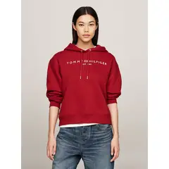 TOMMY HILFIGER - Polerón Hoodie Con Logo Bordado Rojo