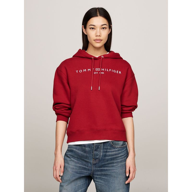 TOMMY HILFIGER - Polerón Hoodie Con Logo Bordado Rojo Tommy Hilfiger