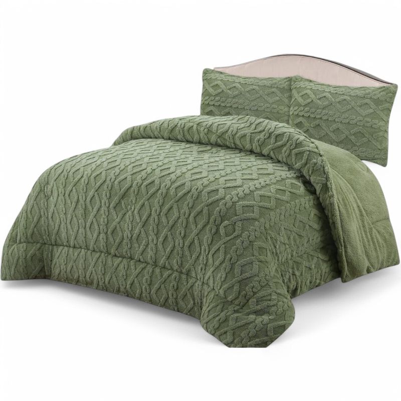 GENERICO - Cobertor De Invierno 15 Plazas + 1 Funda Texturizado Trenzado Verde