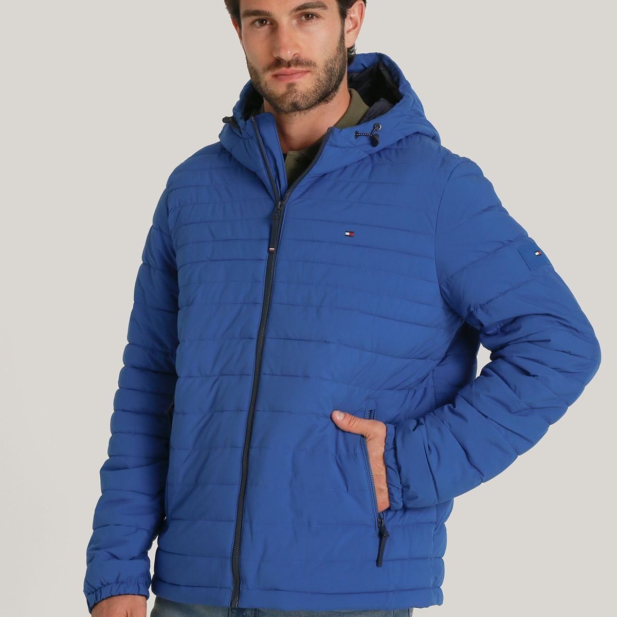 TOMMY HILFIGER - Parka Hoodie Solid Con Cierre Azul Tommy Hilfiger