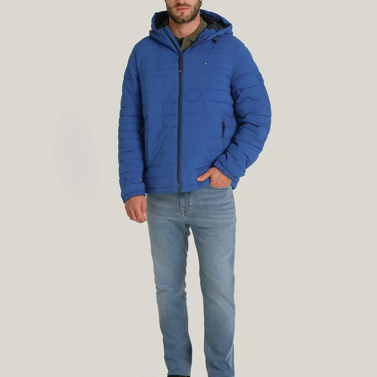 TOMMY HILFIGER - Parka Hoodie Solid Con Cierre Azul Tommy Hilfiger