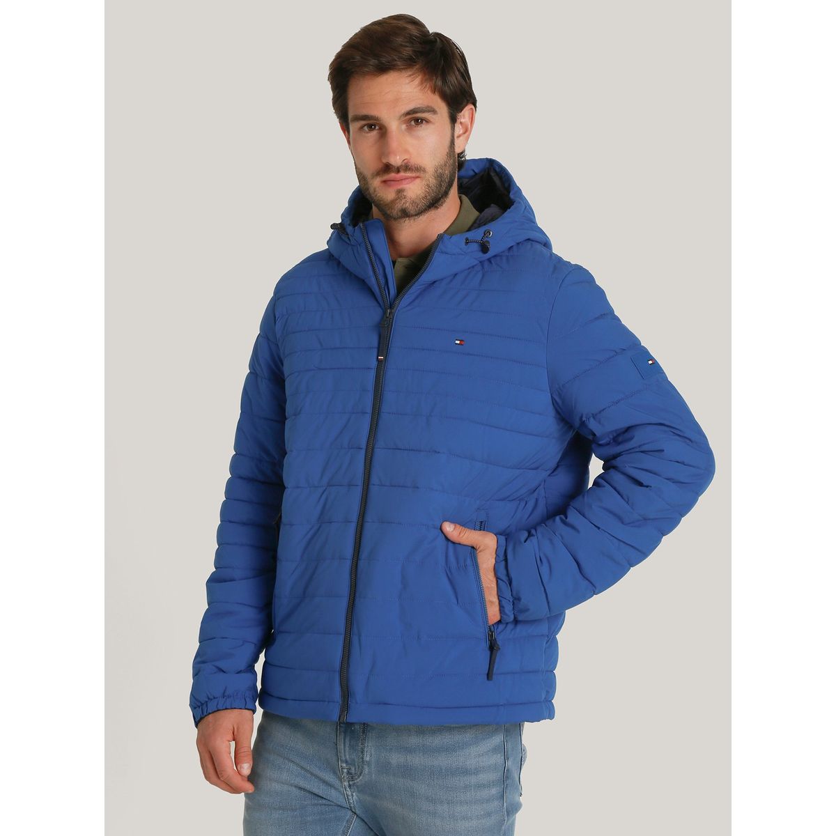 TOMMY HILFIGER - Parka Hoodie Solid Con Cierre Azul Tommy Hilfiger