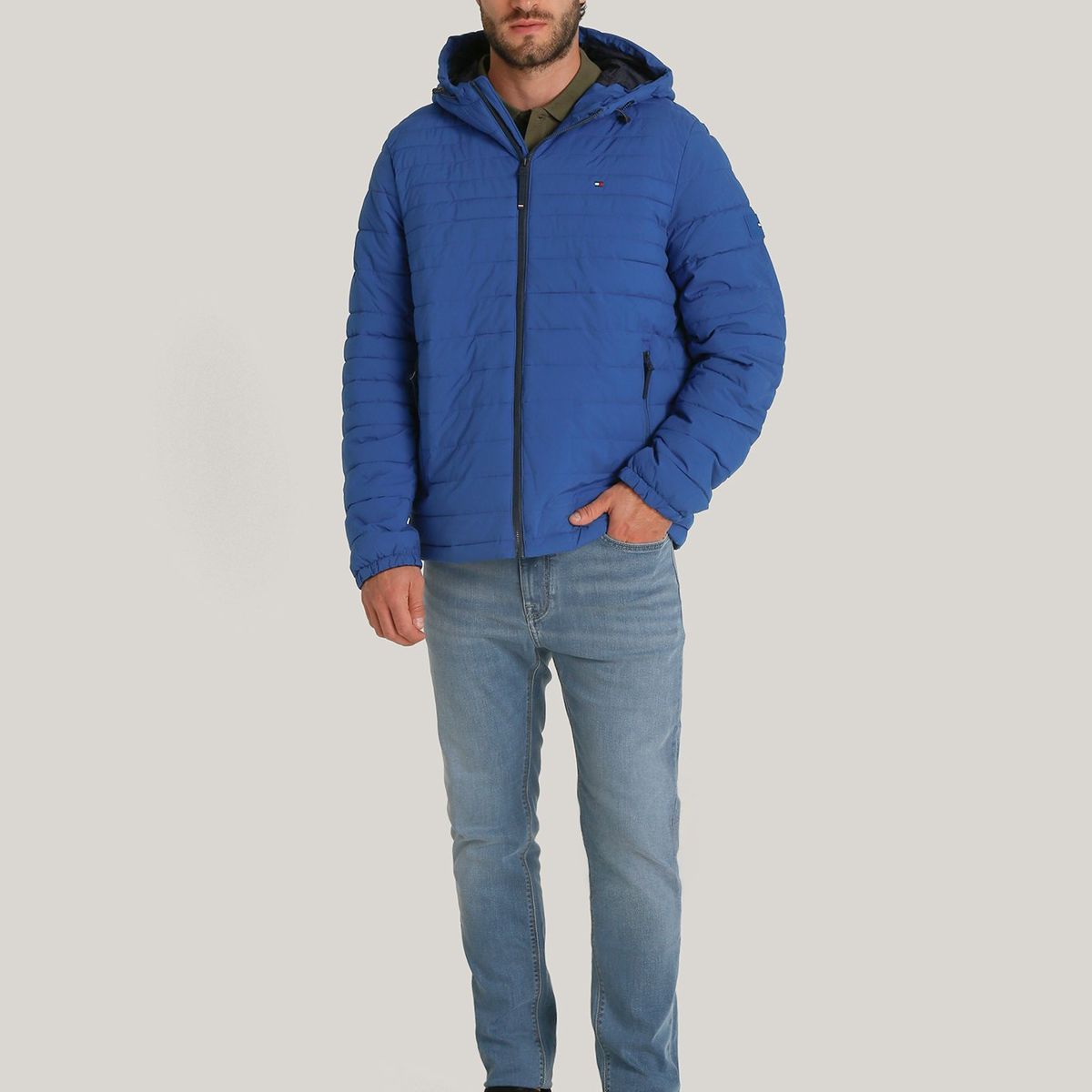 TOMMY HILFIGER - Parka Hoodie Solid Con Cierre Azul Tommy Hilfiger