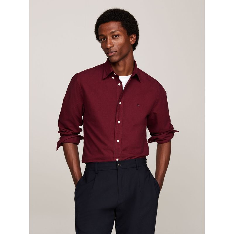 TOMMY HILFIGER - Camisa Oxford Regular Fit Burdeo Tommy Hilfiger