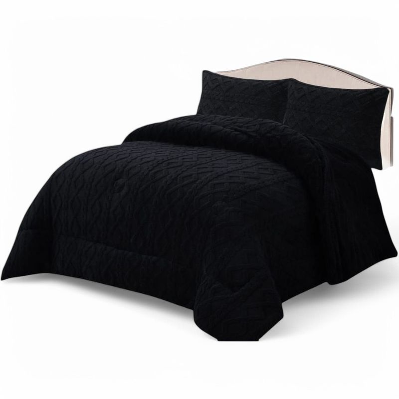 GENERICO - Cobertor De Invierno 15 Plazas + 1 Funda Texturizado Trenzado Negro