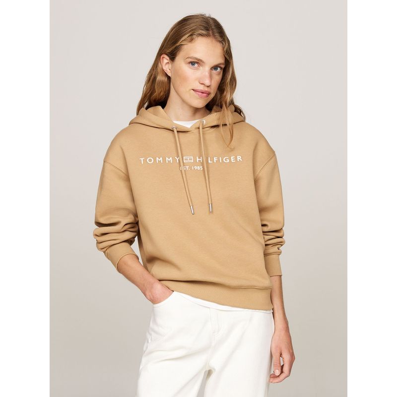 TOMMY HILFIGER - Polerón Hoodie Con Logo Bordado Beige Tommy Hilfiger