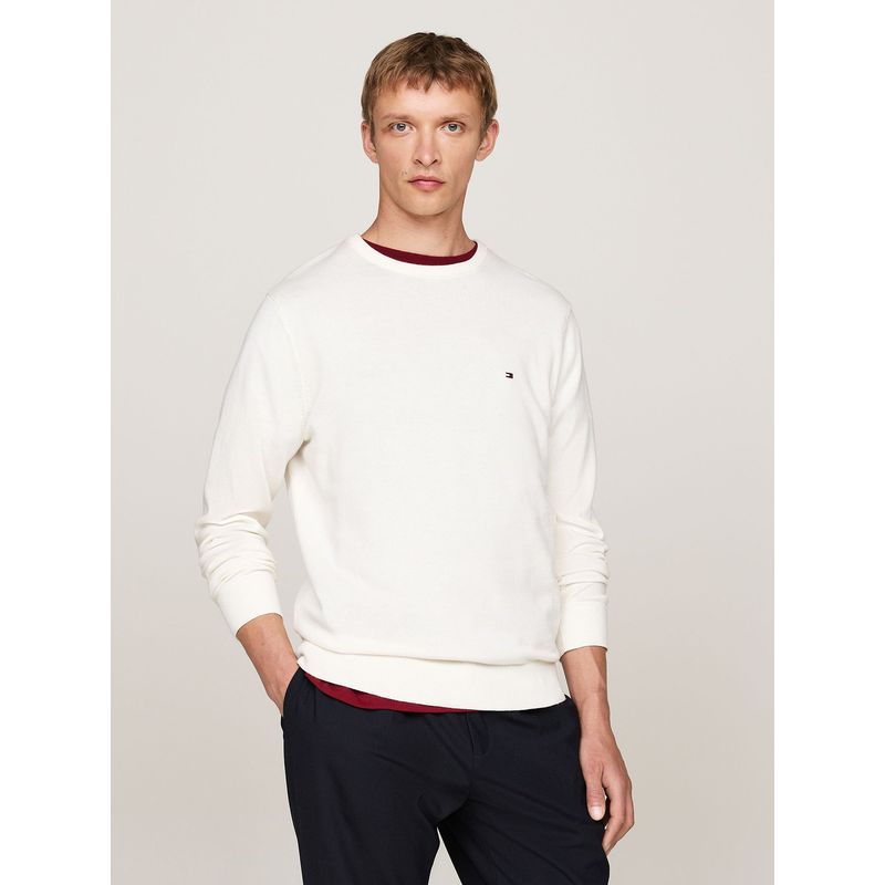 TOMMY HILFIGER - Sweater Básico Signature C-Neck Blanco Tommy Hilfiger