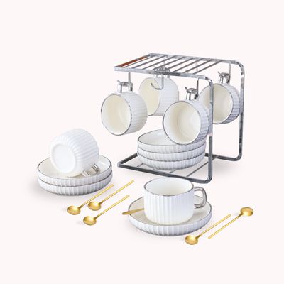 Imagen 2 del producto Set Café Tazas y Platos 230ml Lineas Plateado 6un