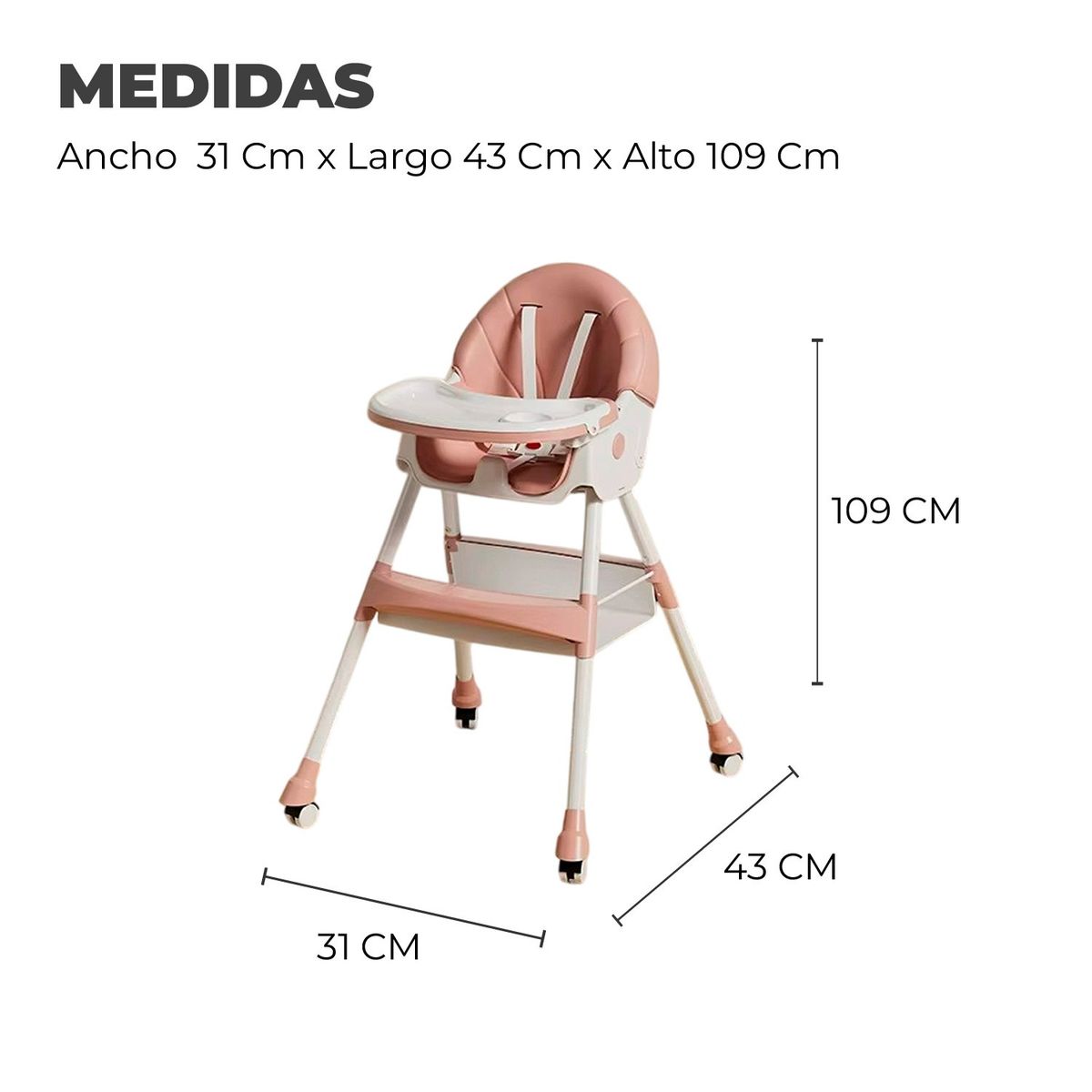 ALPHA - Silla Comer Bebe Doble Altura Safe Baby Rosada