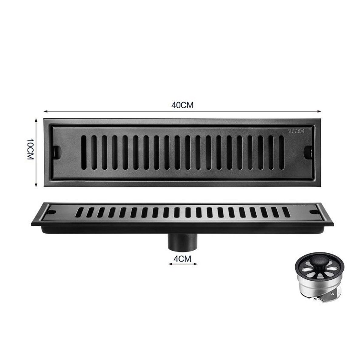 PUREPOWER - Desagüe Ducha Piso Acero Inoxidable 304 Negro Mate 10x 40cm