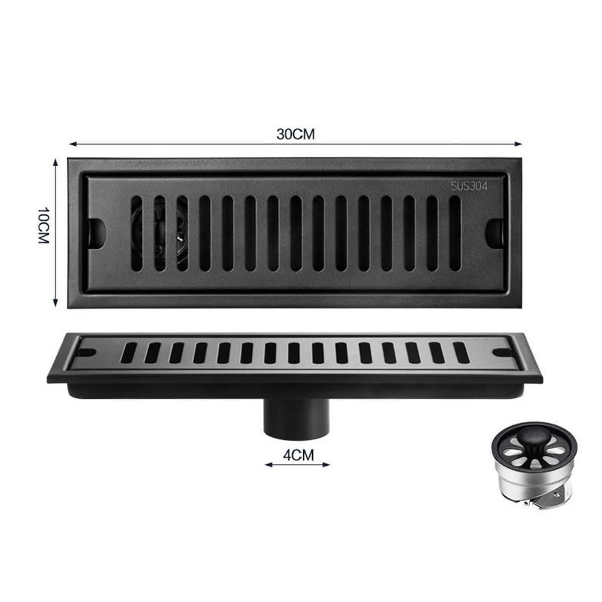 PUREPOWER - Desagüe Ducha Piso Acero Inoxidable 304 Negro Mate 10x 30cm