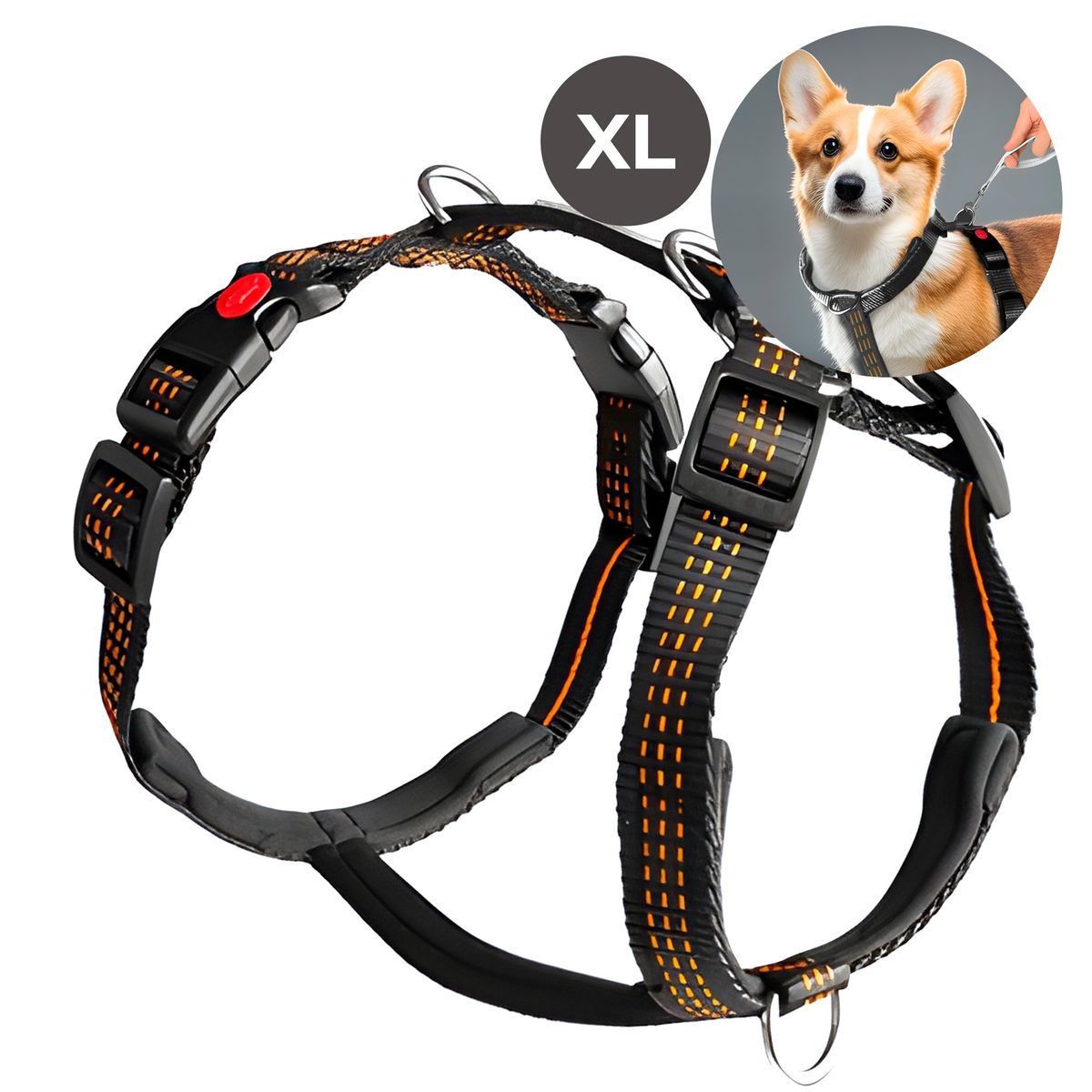 GENERICO - Arnés Anti-tirones Negro Perros Grandes Tracción Talla XL