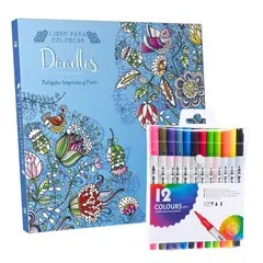 PRONOBEL - Libro Mandala Doodle + 12 Plumones Doble Punta Fina/gruesa