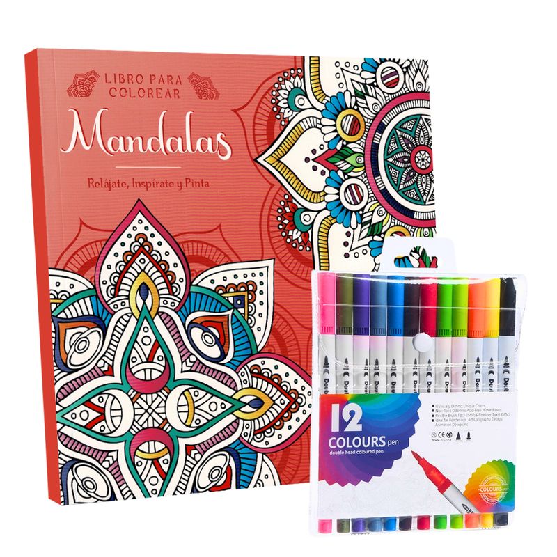 PRONOBEL - Libro De Mandalas + 12 Plumones Doble Punta Fina/gruesa