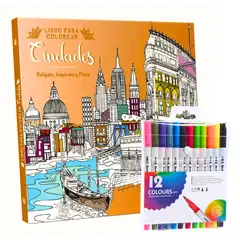 PRONOBEL - Libro Mandala Ciudades + 12 Plumones Doble Punta Fina/gruesa