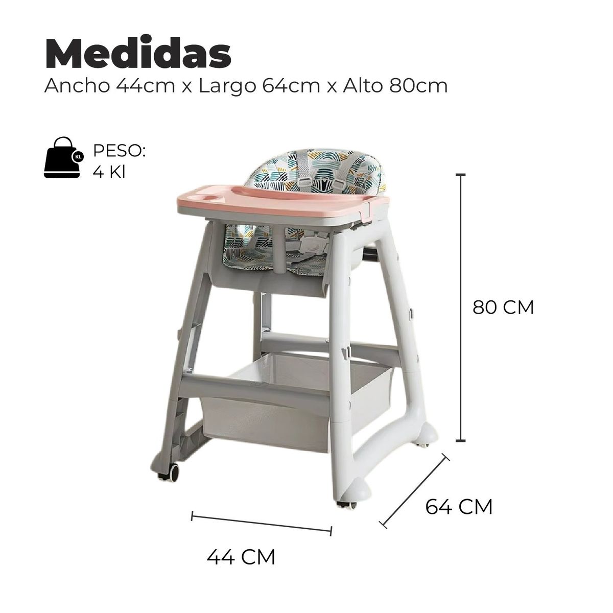 ALPHA - Silla Comer Bebe Stylish Baby Rosada