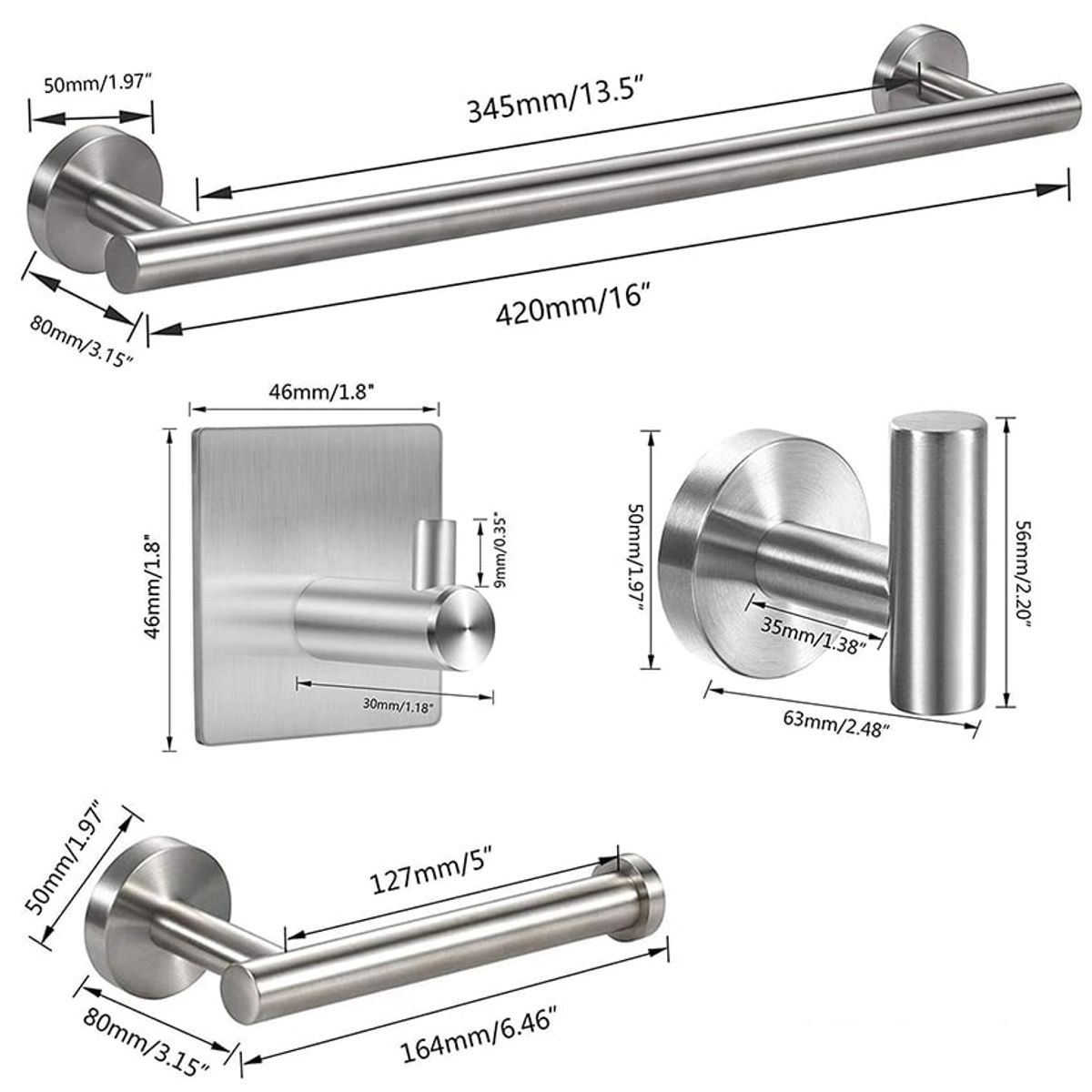 PUREPOWER - Juego De Accesorios Baño Negro Toallero Ganchos Para Toallas-Plata