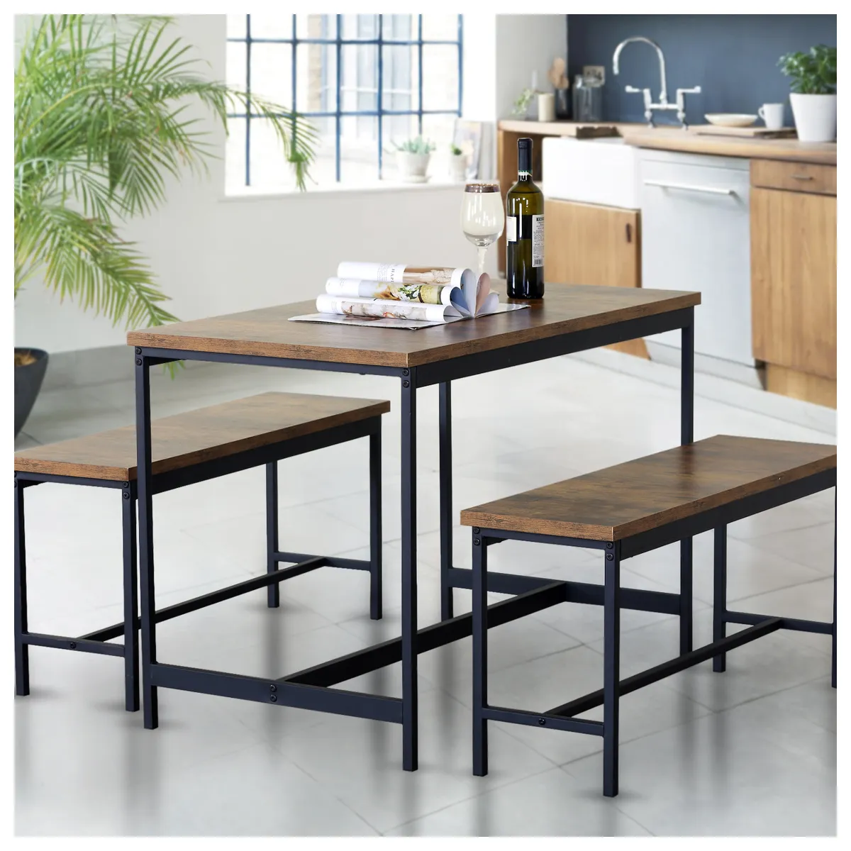 NOVAHUS - Comedor 4 Personas 75x110x60 cm Industrial