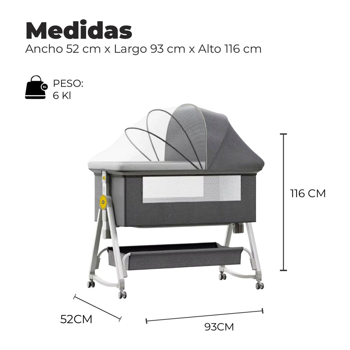 ALPHA - Cuna Colecho Moises Bebe Mecedora 2 en 1 Soft&Safe Gris