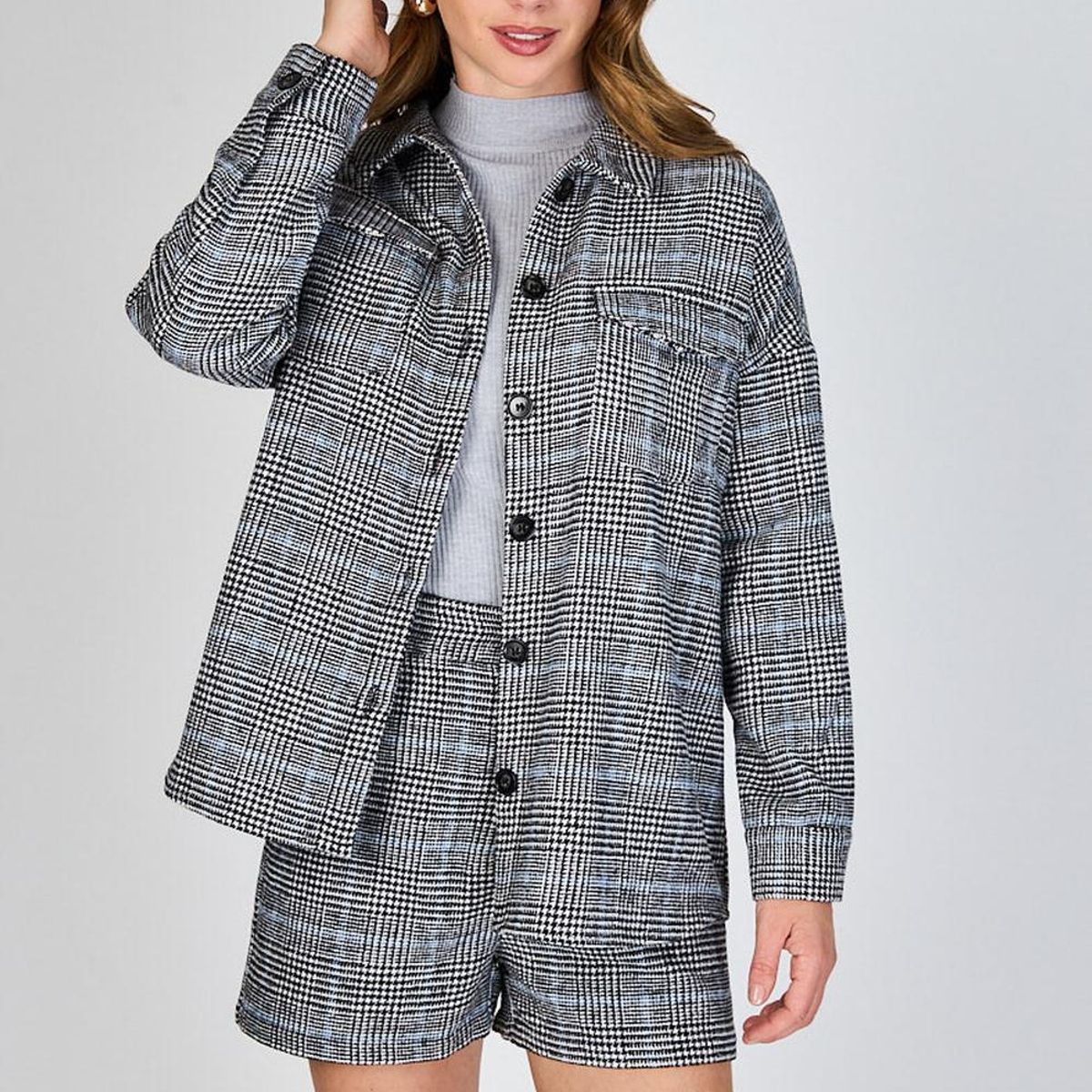 ECLIPSE - Chaqueta Cuadros Javiera Gris Eclipse