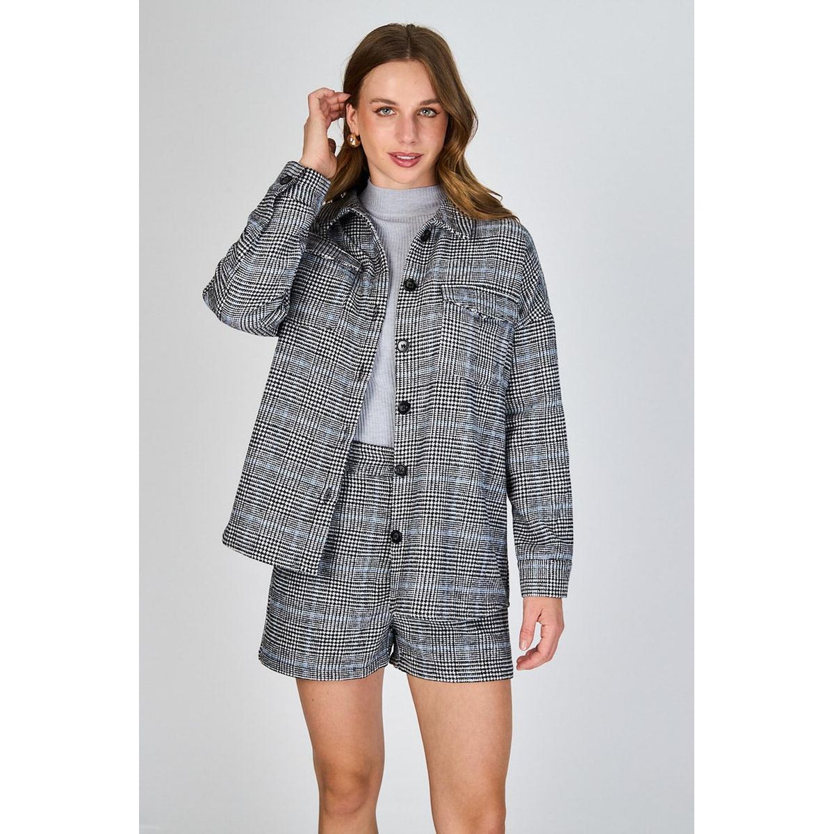 ECLIPSE - Chaqueta Cuadros Javiera Gris Eclipse