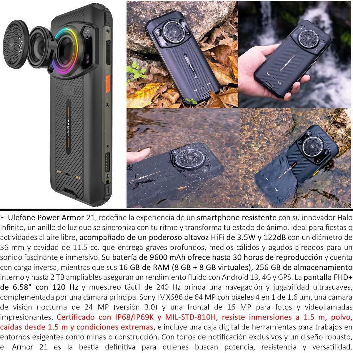 ULEFONE - Ulefone Power Armor 21 - Smartphone Resistente con Sonido HiFi y Halo Infinito