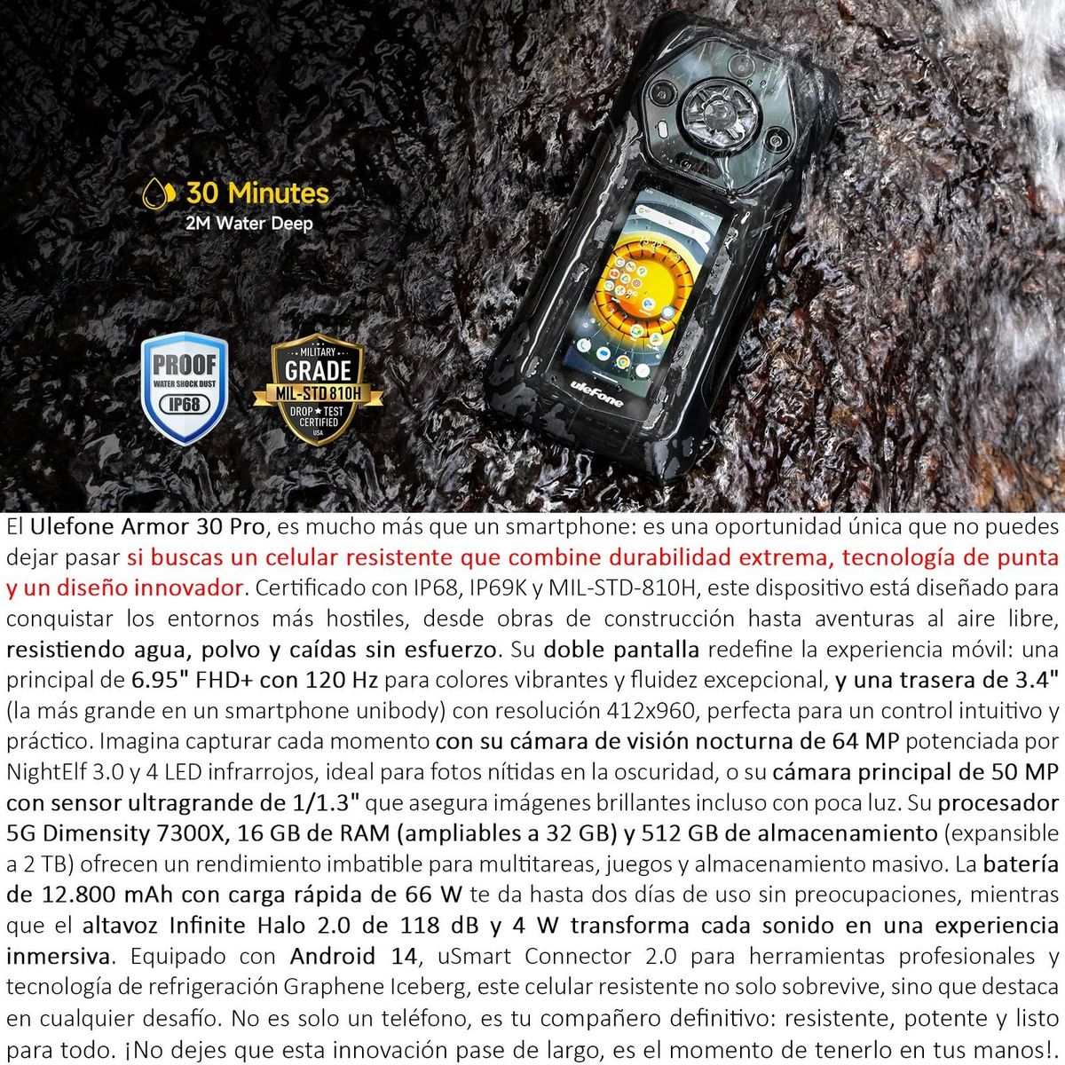 ULEFONE - Ulefone Armor 30 Pro - Smartphone 5G Resistente con Doble Pantalla