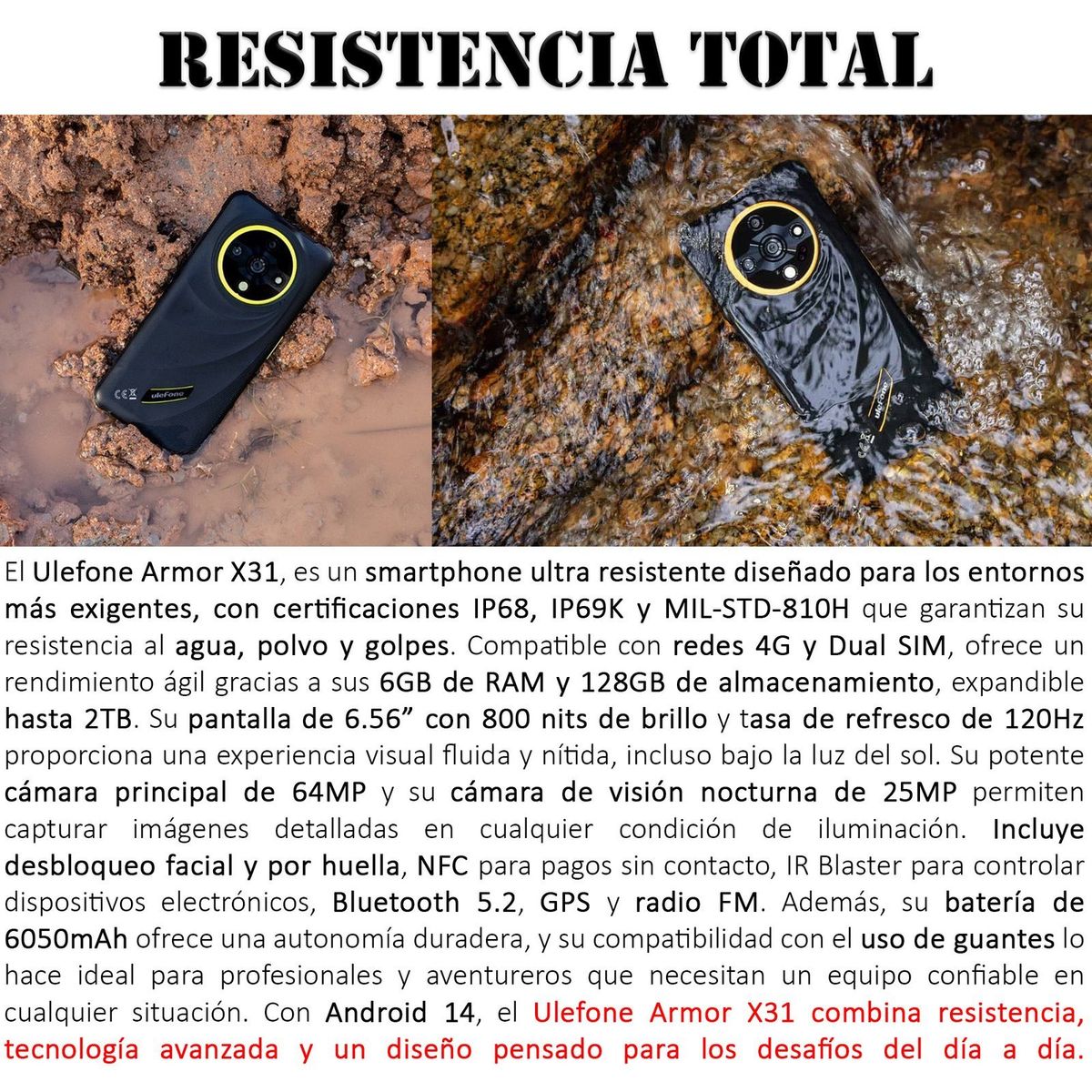 ULEFONE - Ulefone Armor X31 - Resistencia Extrema 64MP y Batería de 6050mAh