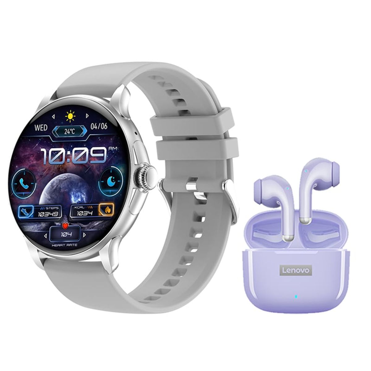 LENOVO - Toumi Watch GT-H9-W Amoled y Lenovo LP40 Pro-Morado De Audífonos tws