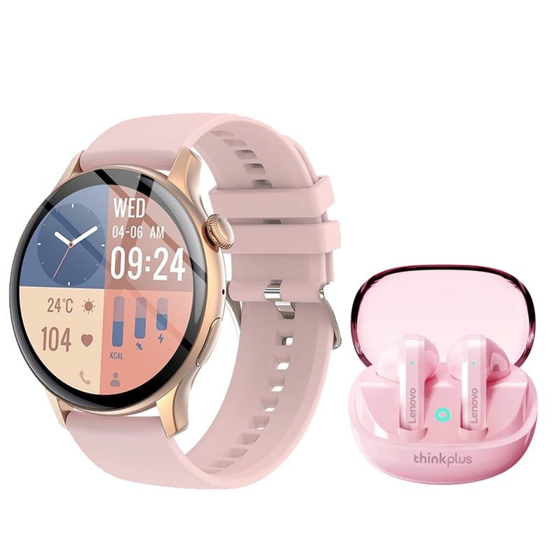 LENOVO - Audífonos Lenovo X22 BT53-Rosa y Toumi GT-H5-P Reloj inteligente