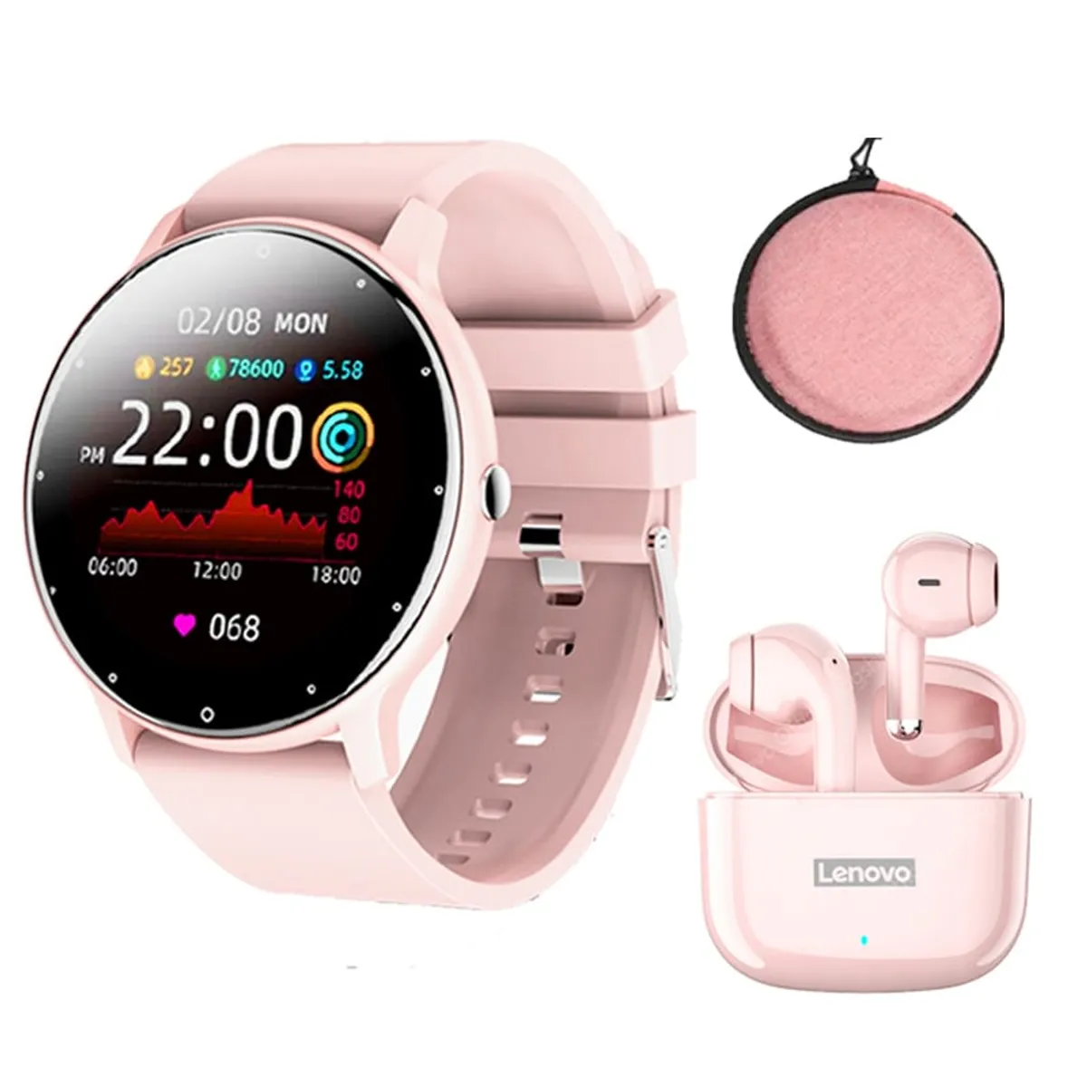LENOVO - Audífonos Lenovo LP40 Pro-Rosa y Smartwatch Fit 2-P y Estuche