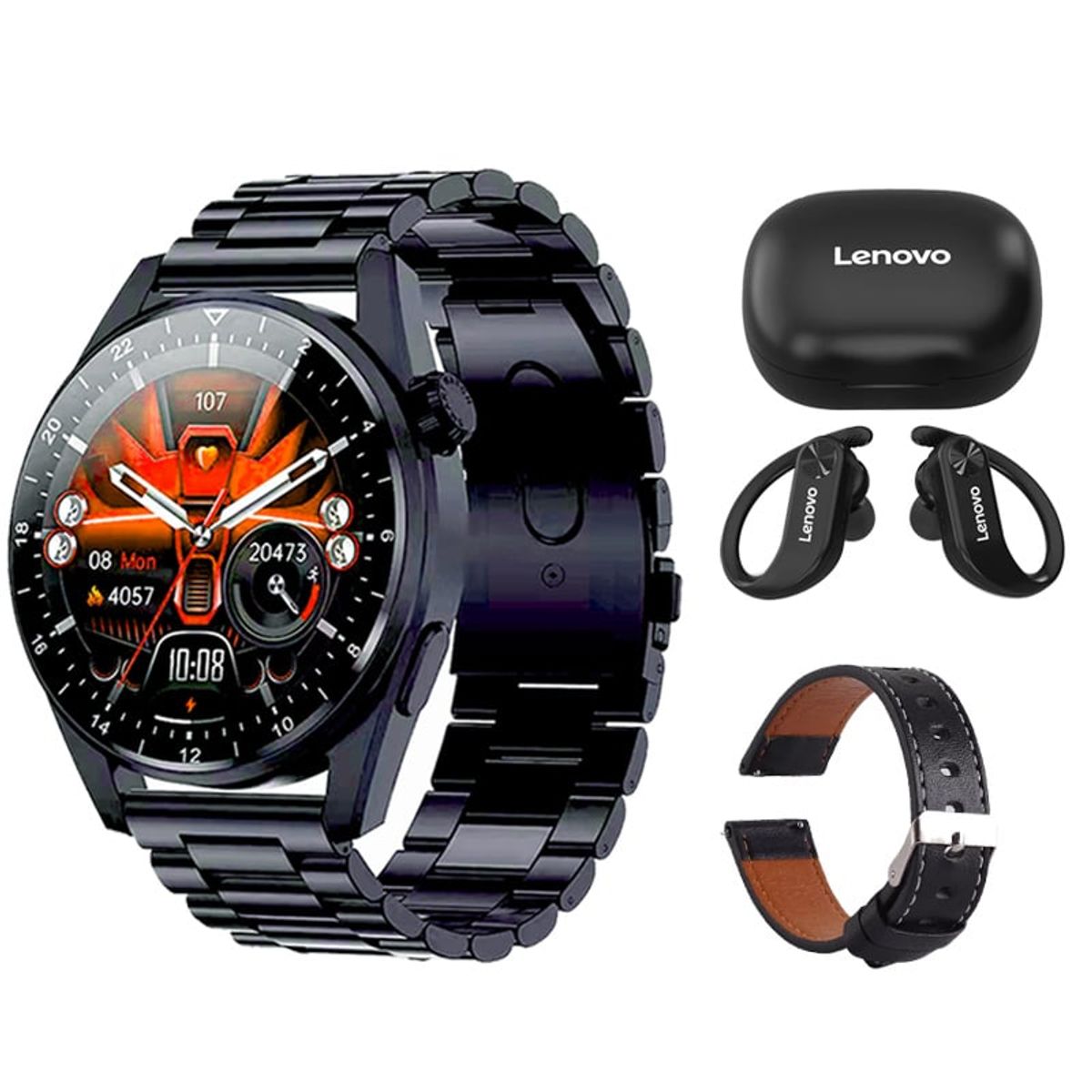 LENOVO - Audífonos Lenovo LP7-Negro y Toumi GT-A-B Reloj inteligente-Negro