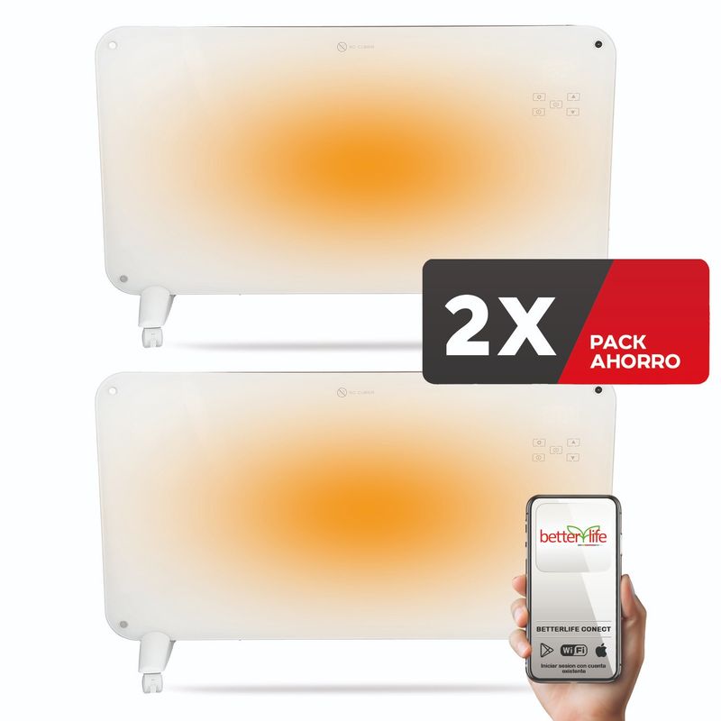 BETTERLIFE - Calefactor Eléctrico Mural De Cristal 2 UNIDADES 2000W WiFi