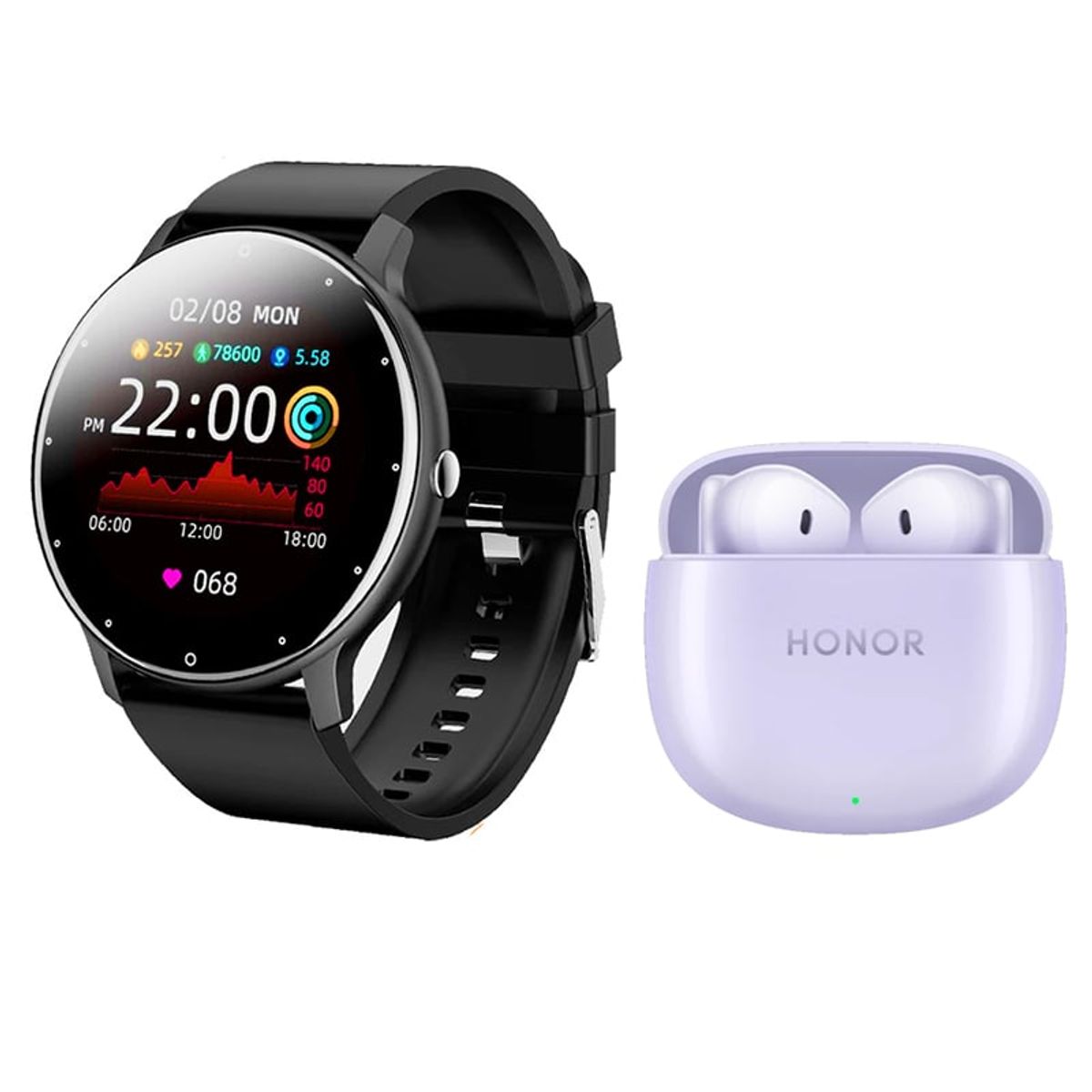 HONOR - Honor X6 Audífono-Morado y Toumi Fit 2 B Reloj inteligente