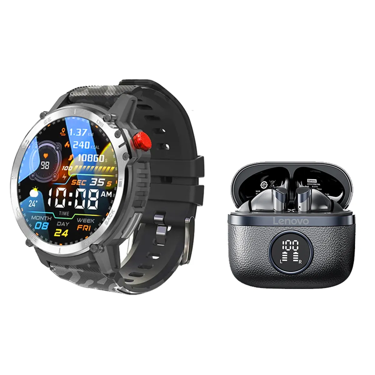 LENOVO - Lenovo TA240 De Audífonos tws-Negro y Toumi Watch GT-C-Negro