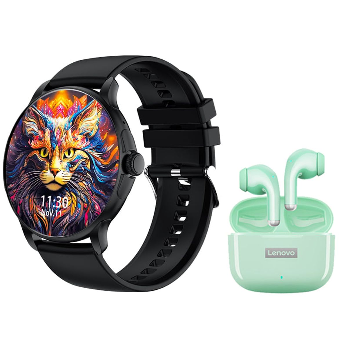 LENOVO - Toumi Watch GT-H9-B Amoled y Lenovo LP40 Pro-Verde De Audífonos tws