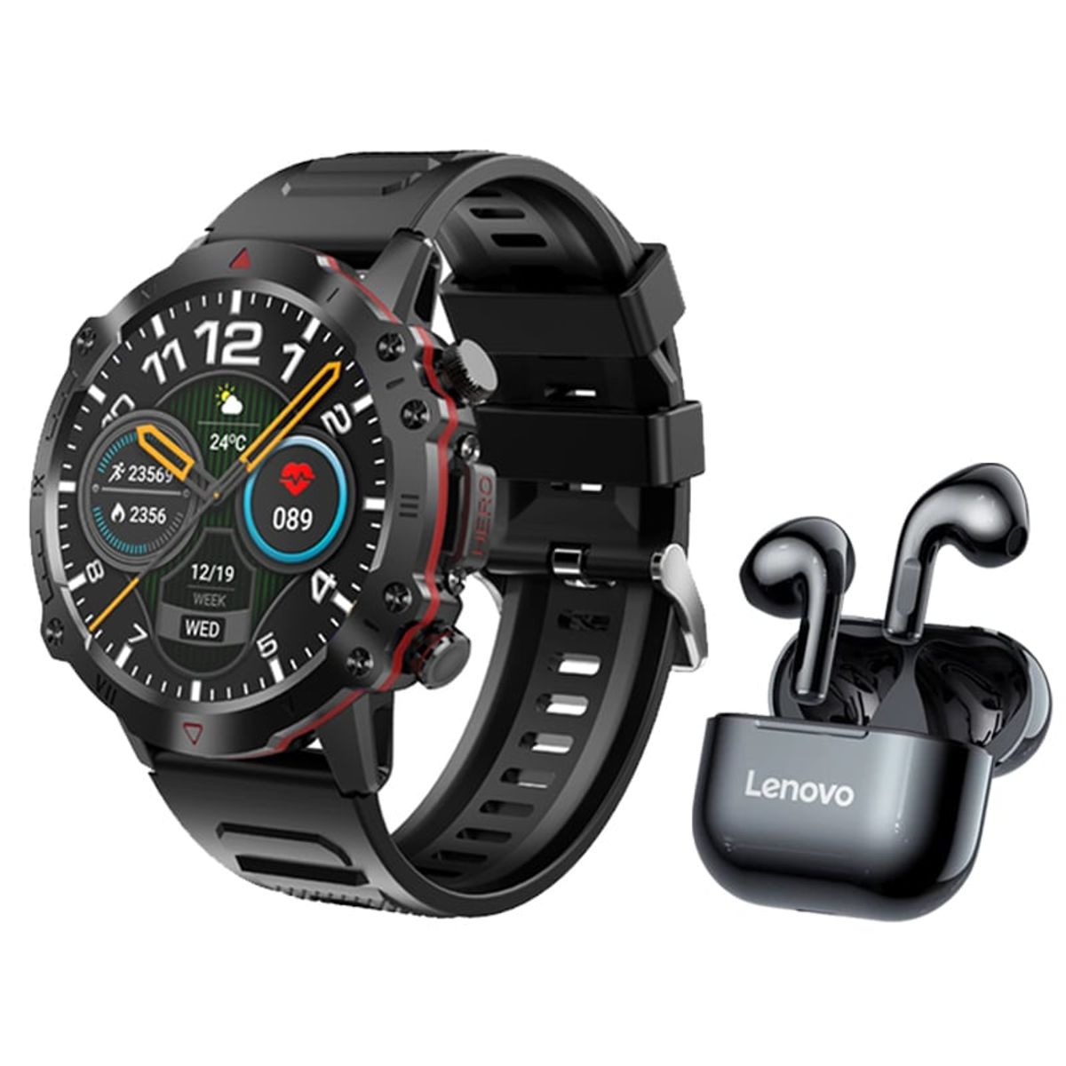 LENOVO - Lenovo LP40 Audifonos DE Bluetoot y Toumi Watch GT-D Reloj-Negro
