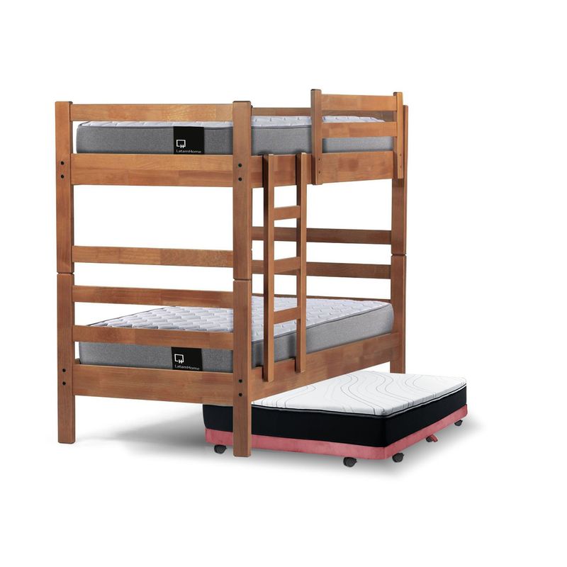 LATAM HOME - Camarote Triple Zen Palo Rosa + Colchones Best 1 Pza Desmontable Madera