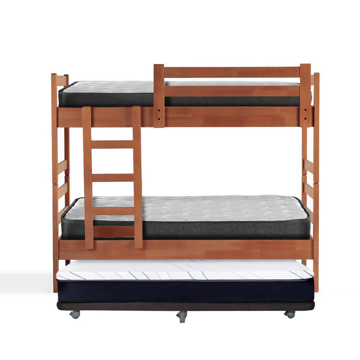 LATAM HOME - Camarote Triple Zen Negro + Colchones Espuma 1 Pza Desmontable Madera