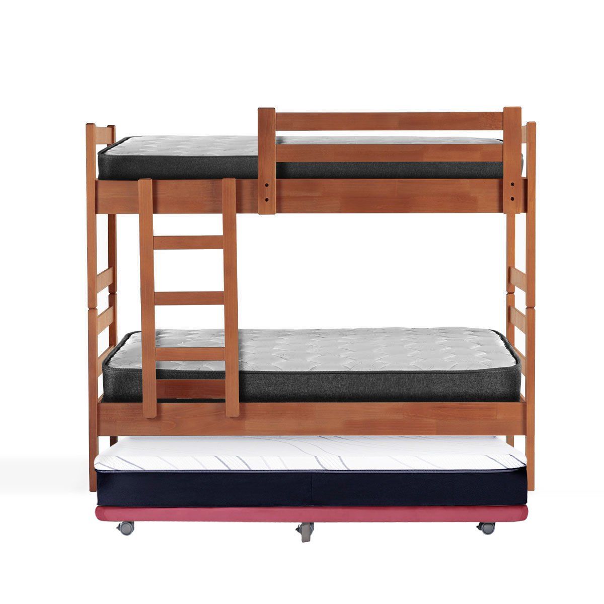 LATAM HOME - Camarote Triple Zen Palo Rosa + Colchones Espuma 1 Pza Desmontable Madera